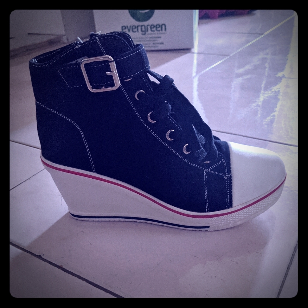 Canvas High Top Sneakers with Wedge